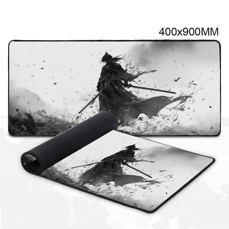Mouse Pad Large Ink Painting Black Desk Pad Samurai Nonslip Rubber White Game Mouse Mat Laptop Carpet Gaming Mousepads