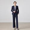 Teluoman Women's Dark Blue Blazer & Wide-Leg Pants Suit Set