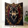 "Viking Wolf with Nordic Runes Design" Patterned Flannel Blanket Perfect for the Bedroom Living Room, Sofa, or a Little Nap