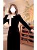 French Retro Velvet Dress Women's Winter Age Reduction Feeling Waist and Thin Temperament Long Dress Black Skirt