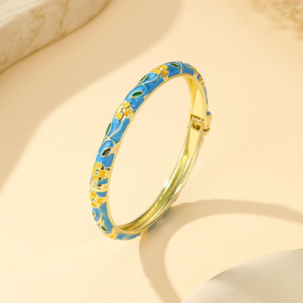 FTCY Colorful Five-leaf Flower Ename Bangles For Women Enamel Dropped Glaze Floral Diamond Bangle Luxury Jewelry Gifts