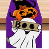 1pc Purple Halloween Table Runner with Pumpkin Ghost Pattern Dustproof Durable Tablecloth for Halloween Themed Party Decoration