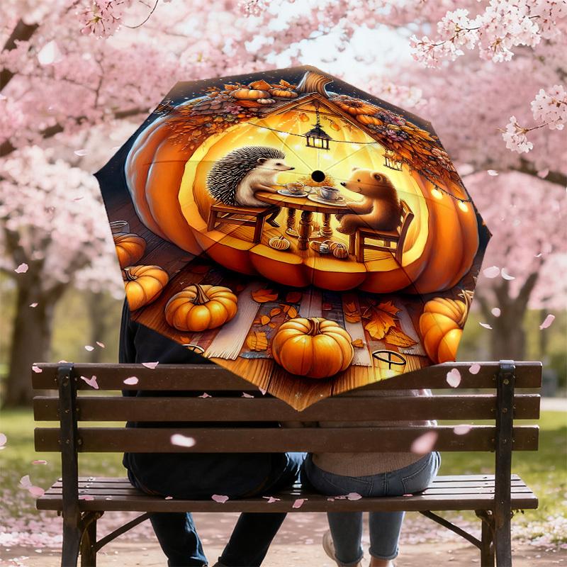 1PC Pumpkin houseAutomatic Open/Close Umbrella with Windproof, 8-Rib Sturdy Canopy, Durable Ribs, Fashionable Design1261A