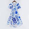 Womens Summer V Neck Short Sleeve A Line Midi Dress Floral Print Flowy Casual Vacation Sundress with Pockets S to 2XL