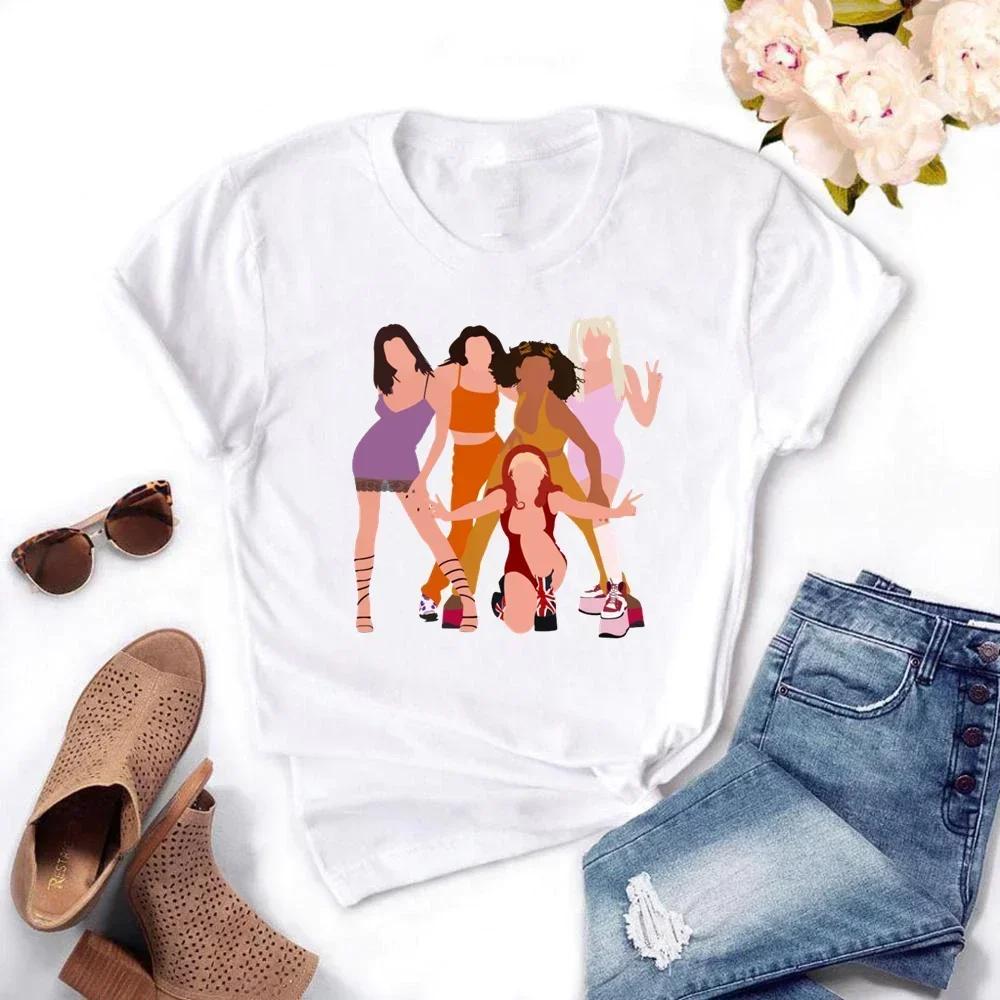 Spice Girls T-shirt Women Cartoon Tee Short Sleeve Fashion Girls T Shirt Four Season Print Anime Tops Tees Clothes Female