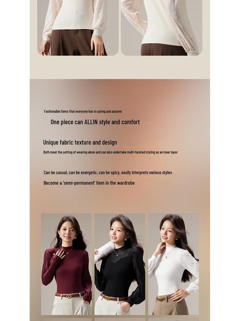 2025 Autumn Women's Slim Lace Modal Long Sleeve Base Layer Tee
