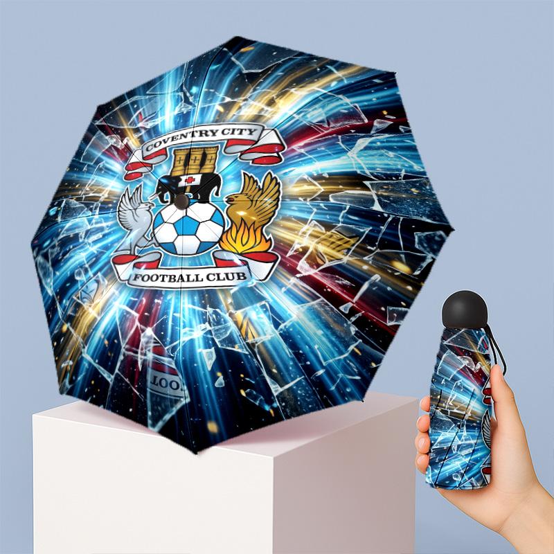 Ombrello Pieghevole Compatto Coventry City Football Pattern Stampato Mini 5 Pieghe 8 Stecche Antivento Impermeabile Leggero Portatile