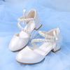 Academy-style sweet bowknot pearl soft-soled princess shoes, fashionable and versatile high-soled girls' leather shoes