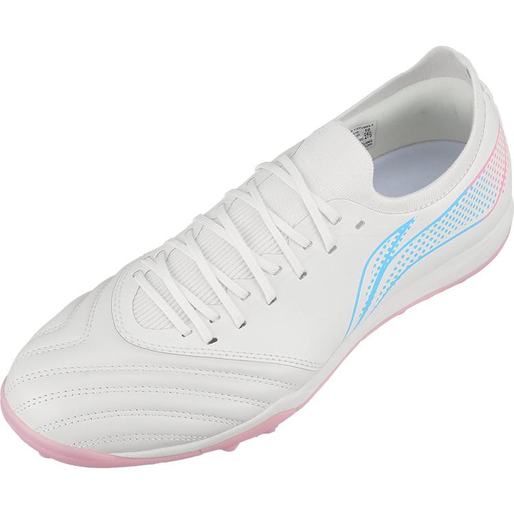 Li Ning TF Turf Firm Ground Cushioning, Wear Resistant Soccer Shoes Men's White Pink Blue YSTV0331