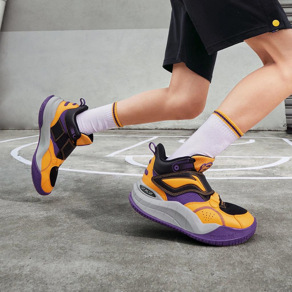Li Ning Youth Pre Casual Comfortable High-Top Basketball Shoes Kids Sneakers Black Purple Yellow YKBT092-3