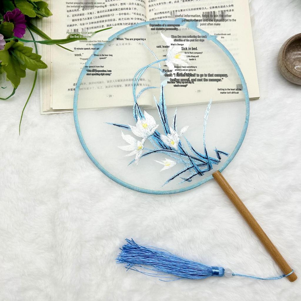 Ancient Style Single-Sided Suzhou Embroidery Dance Fan