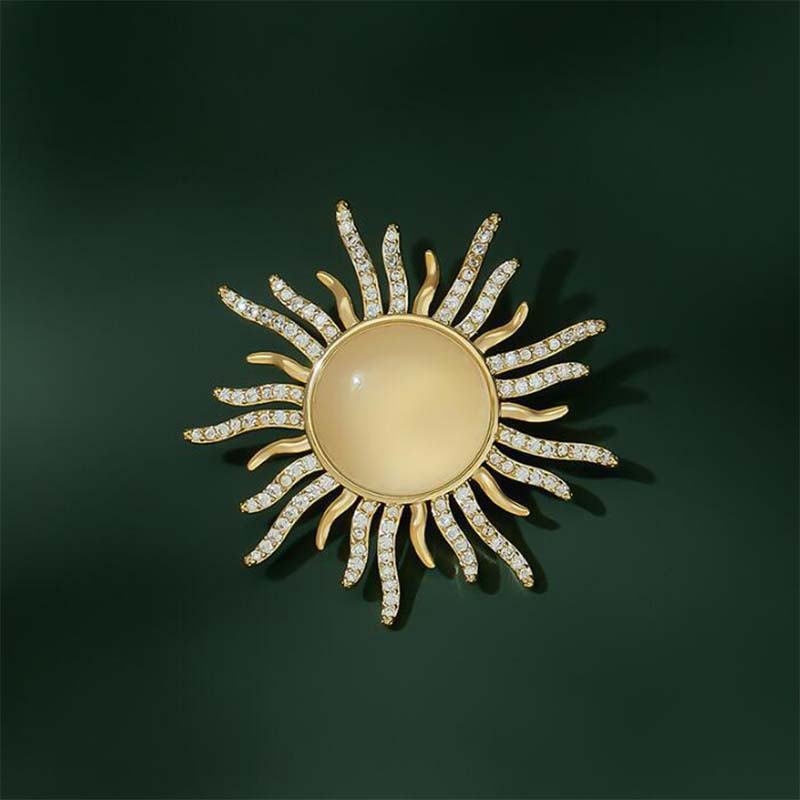 Fashion Rhinestone Opal Stone Sun Brooch Pin for Women Girls Elegant Cute Animal Crystal Corsage Brooches Clothes Jewelry Gift