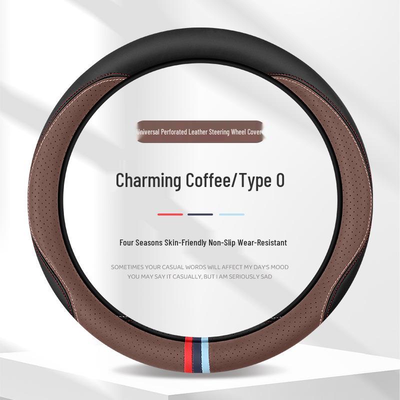 Ultra-Thin Anti-Slip Perforated Leather Steering Wheel Cover, Breathable No-Sew Design for All Seasons
