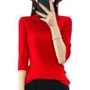 Women's Slim-Fit Seven-Sleeve Wool Sweater - High-Neck Versatile Knit for Autumn/Winter