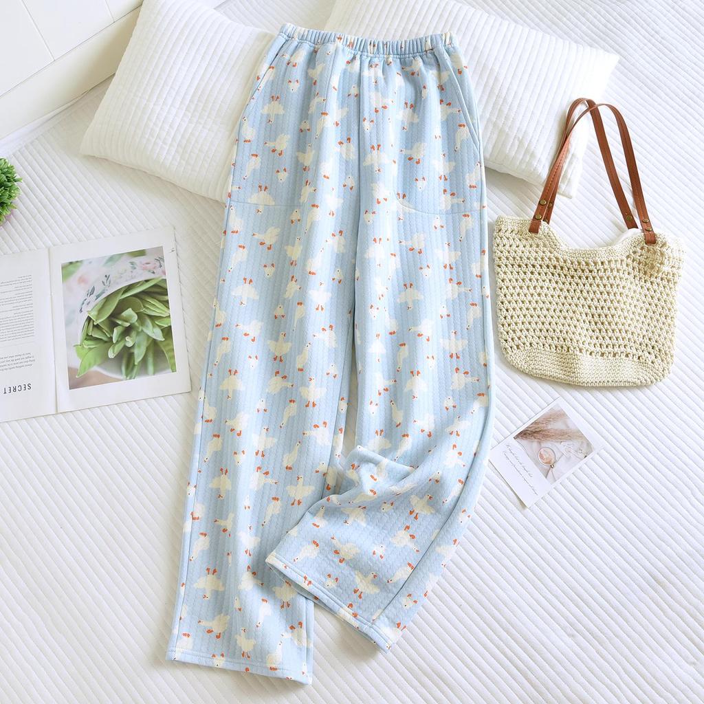 Women's Pure Cotton Soft Sleep Pants - Autumn/Winter Thin Split Hem Casual Lounge Trousers