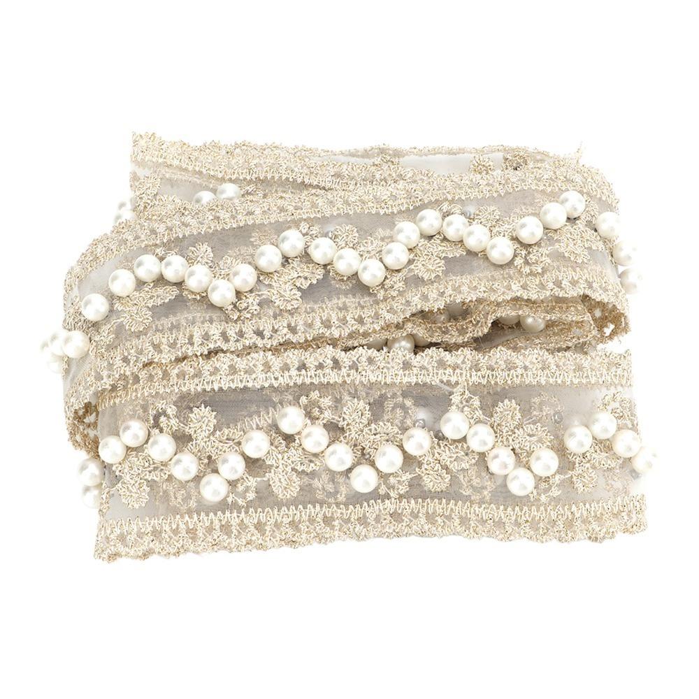 1pcs Vintage Style Pearl Trim Lace 2 Yards Beaded Lace Trim Handmade Lace Ribbon  DIY Making