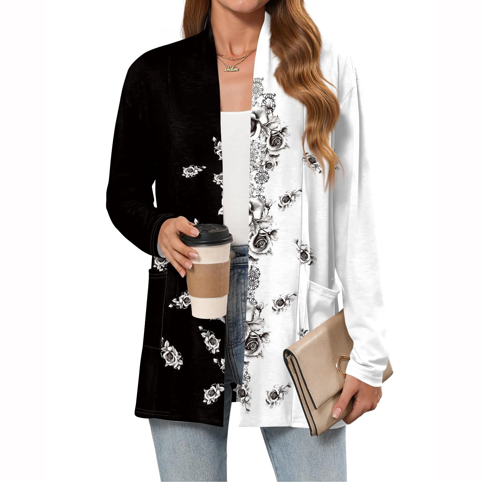 

Женские легкие кардиганы с открытой передней частью, с длинными рукавами, повседневные, свободные, тонкие кардиганы с карманами S чёрный