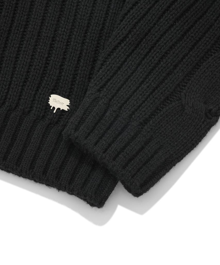 FALLETT Lambswool Cable Knit Half Zip Black