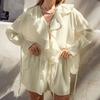 Women's Spring and Summer Design Ruffle Fashion Casual Tie Cardigan Top Shorts Suit