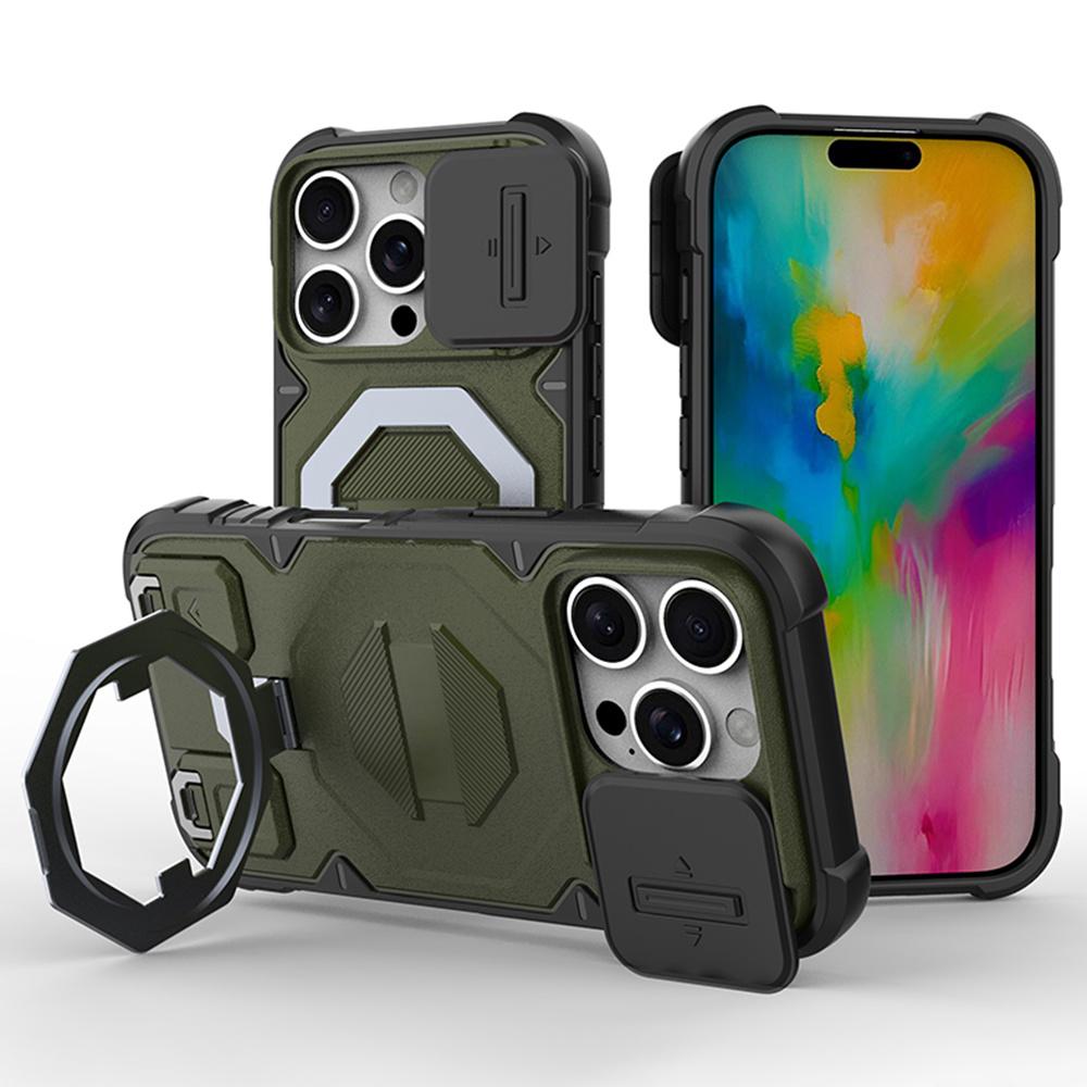 

Чехол для iPhone 16 Pro, совместимый с MagSafe PC+TPU, подставка для телефона с ремешком Green