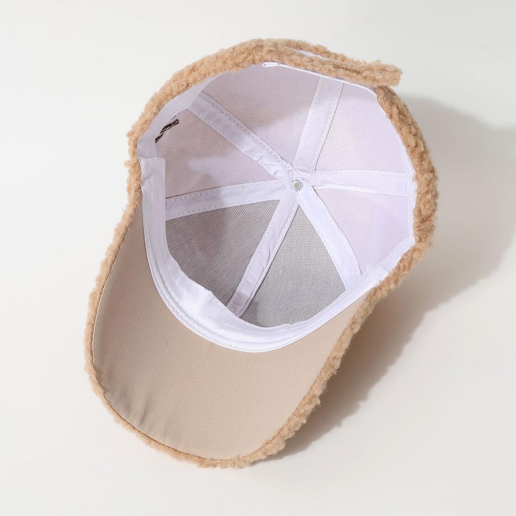 Lamb-Wool Baseball-Caps Adjustable,Teddy-Fleece Baseball Hat,Winter Hat Ponytail Hole for Women Outdoor Travel