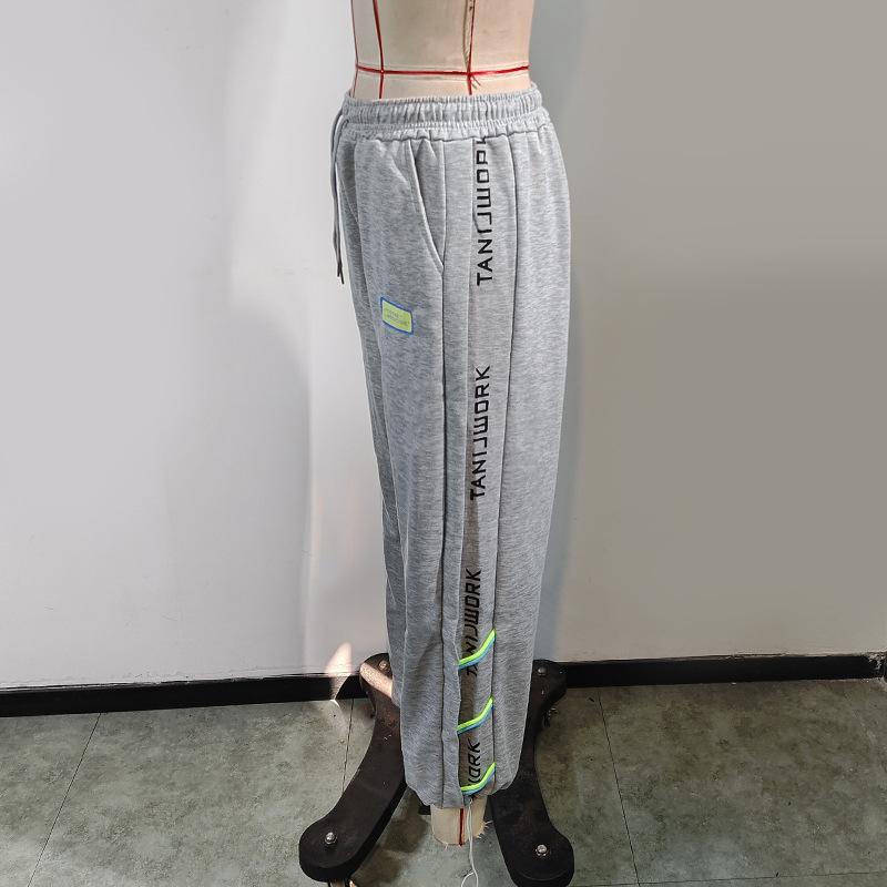 Women's Pant High Waisted Loose Casual Letter Printed Spliced Wide Leg Pants