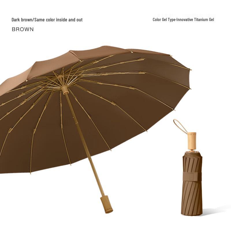 Nanqiao Retro Three-Fold Wooden Handle All-Weather Umbrella