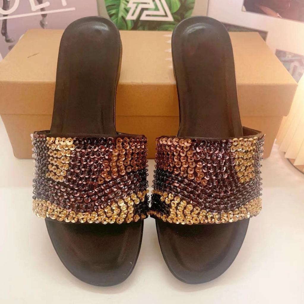 Fashion Blingbling Rhinestone Flip Flops Women Square Toe Flat Crystal Slippers Fashion Party Mules Summer Beach Slides Shoes Femininas