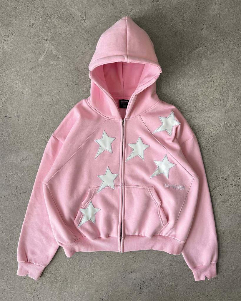 Unisex Kapuzenpullover mit Sternenprint, locker, Streetstyle, Reißverschluss