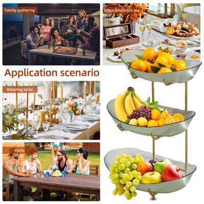 Fruit Bowl for Kitchen Counter 3 Tier Acrylic Fruit Basket with Serving Bowls and Metal Stand