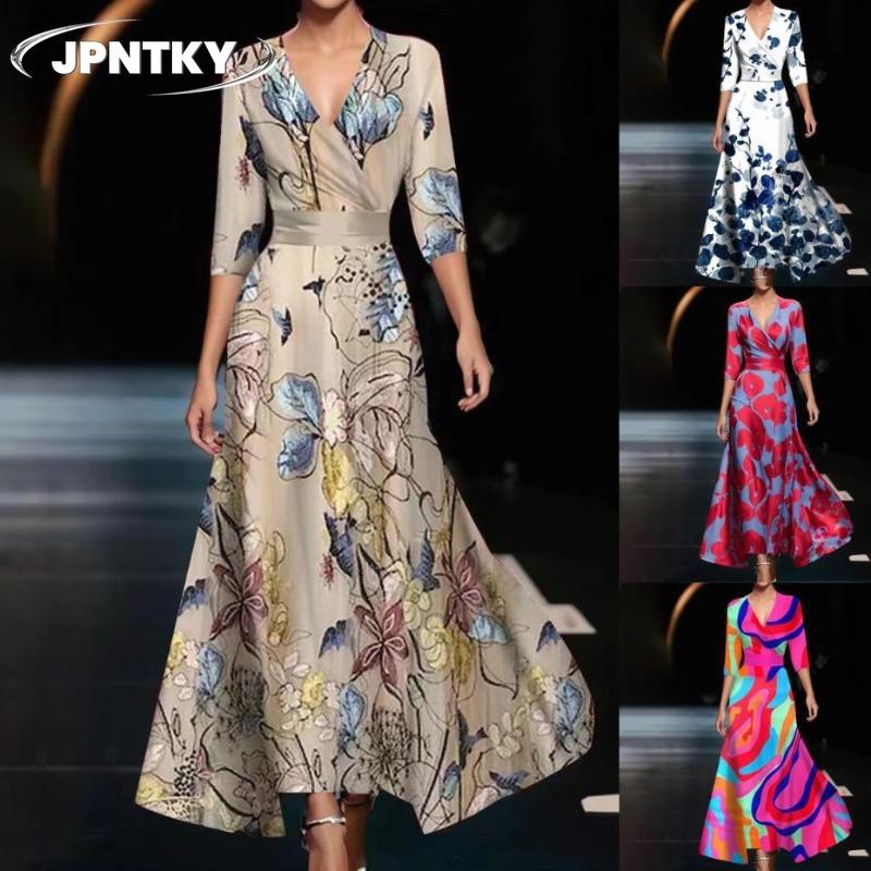 JPNTKYWomen's Fashion Summer Spring 2/1 Sleeve V-Neck Casual Dresses