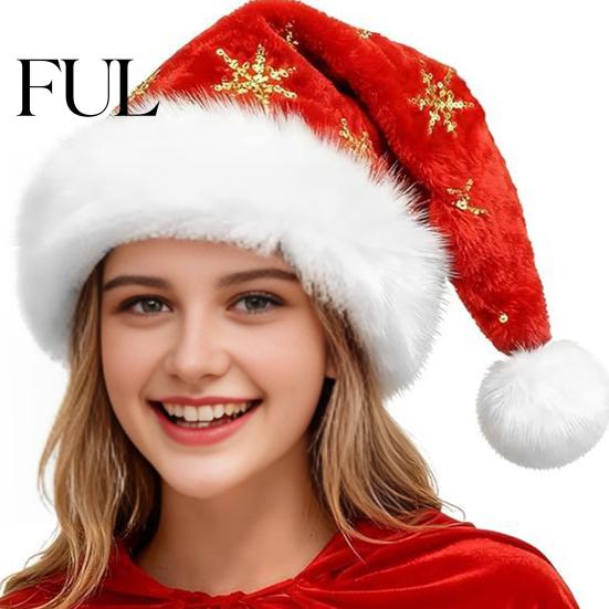 Winter Holiday Gathering Apparel Christmas Santa Hat with Red Sequin, Plush Velvet Party for Sequin Adults Adults, Festive Costume Accessory Xmas New