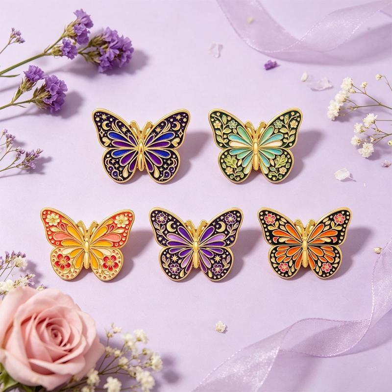 1/5Pcs Moon Star Pattern Brooch Vintage Floral Butterfly Enamel Pin Set For Coat Collar Lapel Pins Metal Badges Jewelry Gift