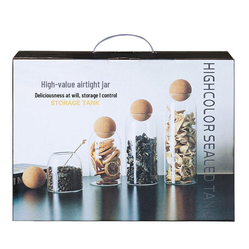 WA Borosilicate Glass Airtight Storage Jar Set with Stripes 500ml + 800ml + 1200ml