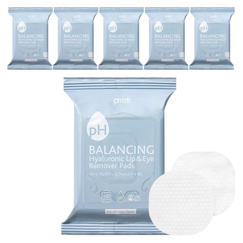 Pretti Mildly Acidic Hyaluronic Lip & Eye Remover Pads 30p, 55g, 6 Pcs