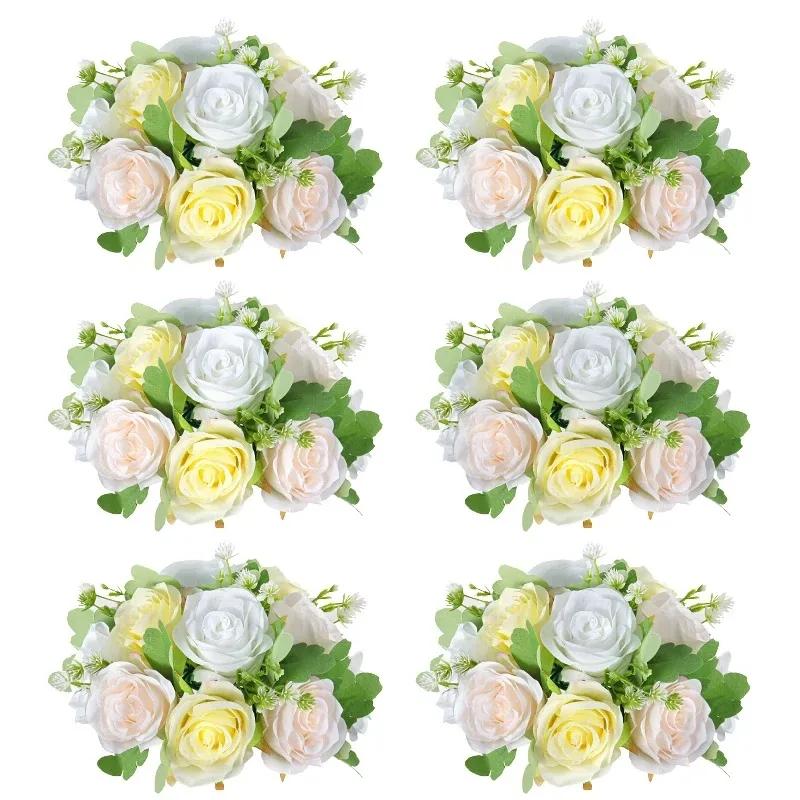 6Pcs Artificial Flowers Centerpiece Table Decorations Rose Ball for Weddding Floral Arrangements Bouquet for Party Home Decor