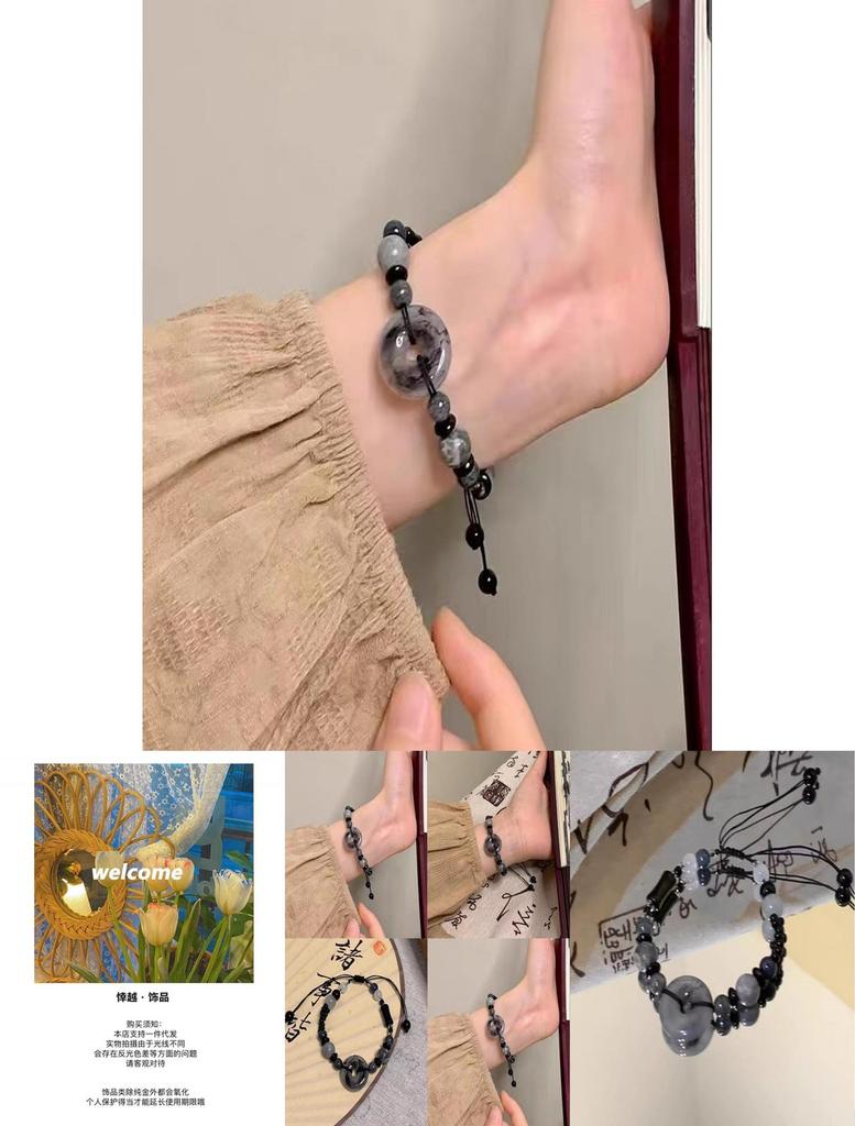 Premium Black Resin And Stone Beaded Bracelet Handcrafted For Women