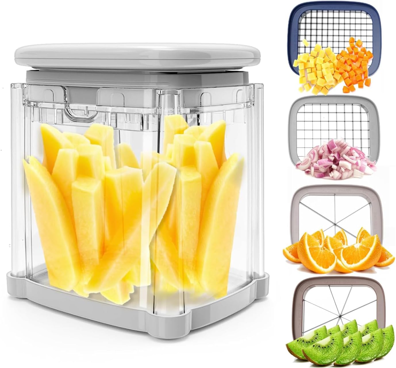 

Нарезка картофеля фри 4-в-1 – Картофелерезка для фри, Лукорезка, Измельчитель продуктов и Яблокорезка – Ручная овощерезка с 4 лезвиями