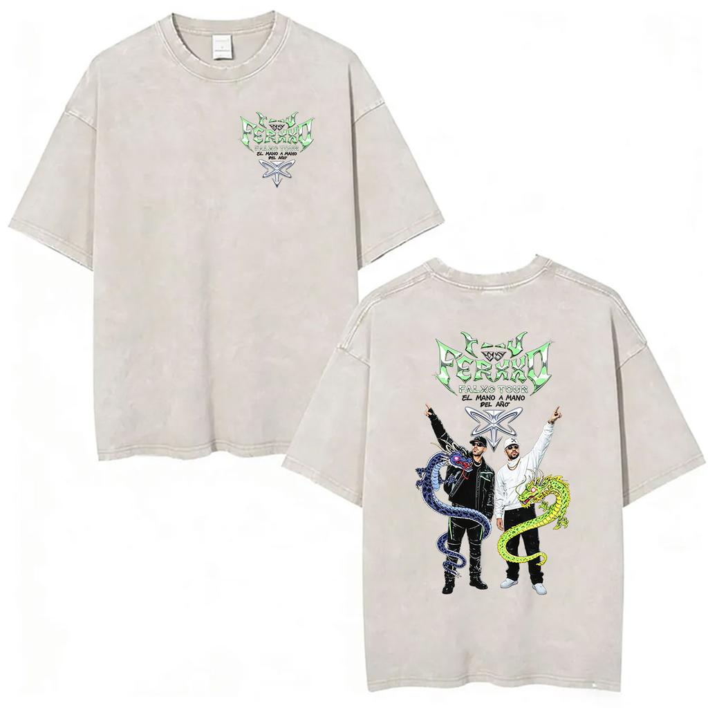 Vintage Washed Feid VS Ferxxo Falxo Tour 2026 Graphic Tshirt Men Women Gothic Fashion High Quality Oversized T Shirt Streetwear