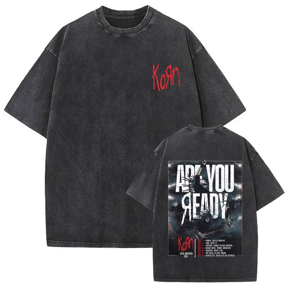 Washed Vintage Rock Band Korn Freak on A Leash Double Sided Print T Shirt Men Gothic Casual Oversized Tees Unisex Summer Tshirt
