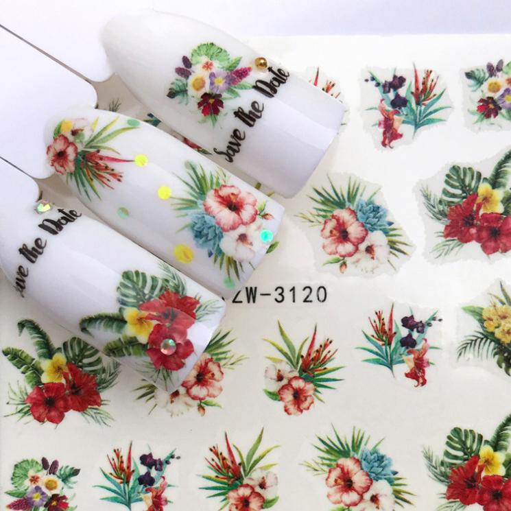 1 Sheet Flower Series Nail Art Water Transfer Sticker Full Wraps Deer Lavender Tattoo Flamingo Nail Tips DIY Decals Decoration