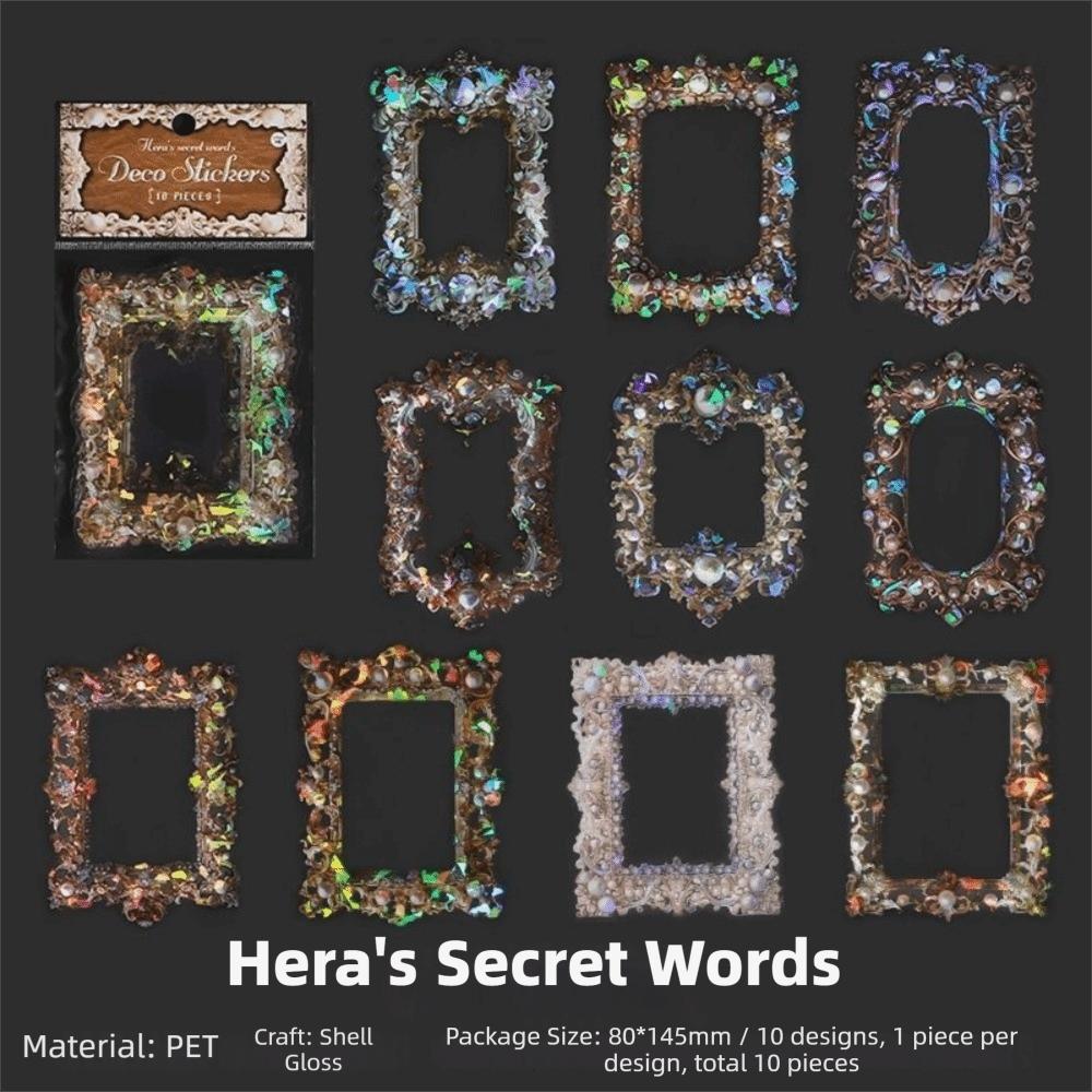 

10 pcs Pack PET Vintage Stickers Border Design Retro Style Hollow Out Stickers Transparent Self-Adhesive Decorative Sticker