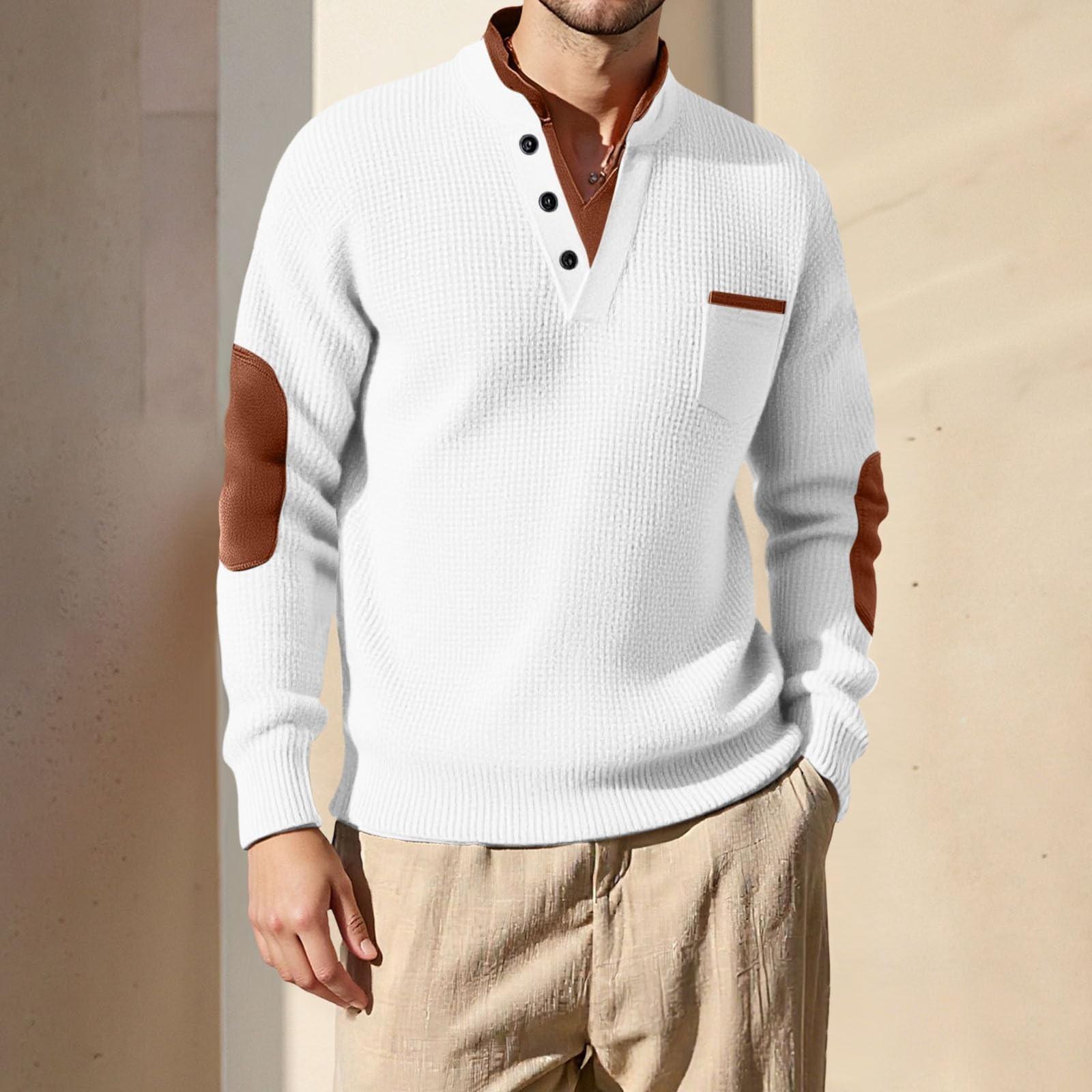 

Мужские вязаные толстовки с карманом, повседневный свитер, винтажный пуловер, весна-осень, топы с имитацией двух частей XL белый