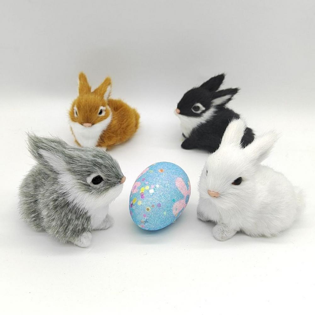 Small Bunny Ornament Faux Fur Rabbit Decoration Realistic Plush Rabbit Figurines for Easter Decor Bunny Models with for Home
