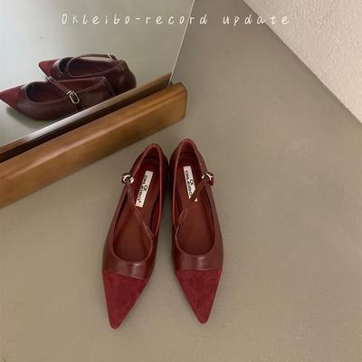 Niche Design New Pointed Temperament Heel Red Single Shoes Soft Sole 2025 Mary Jane Women's Shoes Low Spring and Autumn Feeling Black