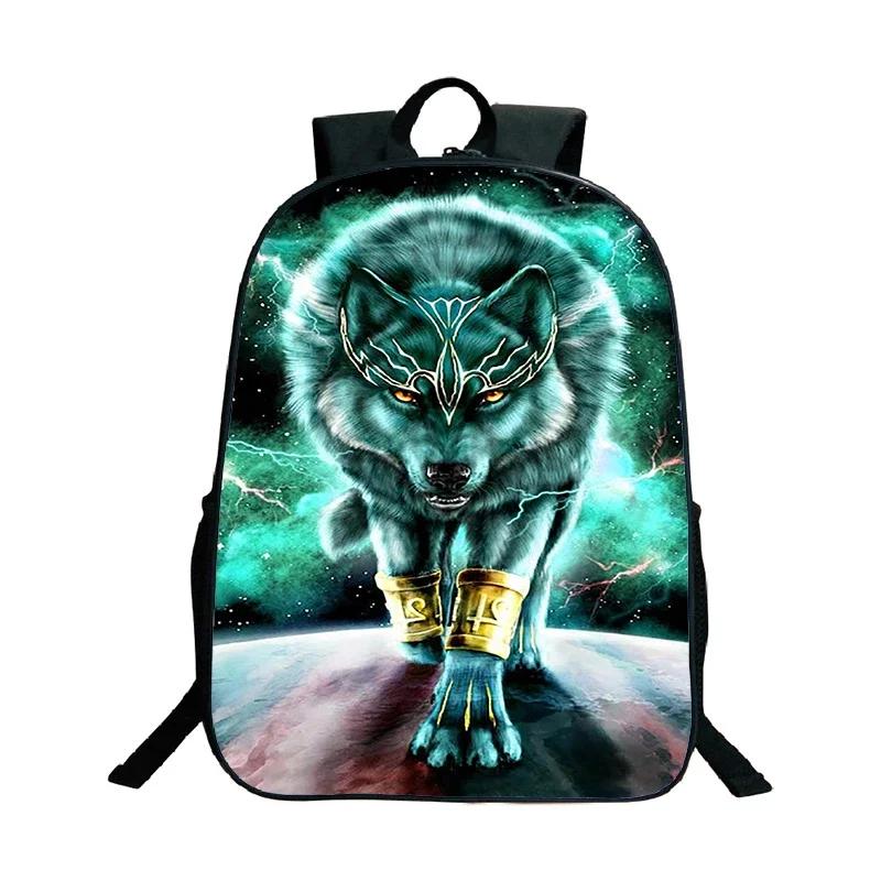 Ice Fire Wolf Backpack Schoolbag Primary School Students Backpack Angry Wolf Printed Bookbag Kids Back To School Mochila Gift