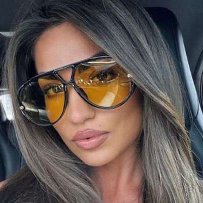 New Pilot Women'S Sunglasses Big Frame Brand Design Double Bridge Shades Uv400 Vintage Ladies Black Orange Vacation Sun Glasses