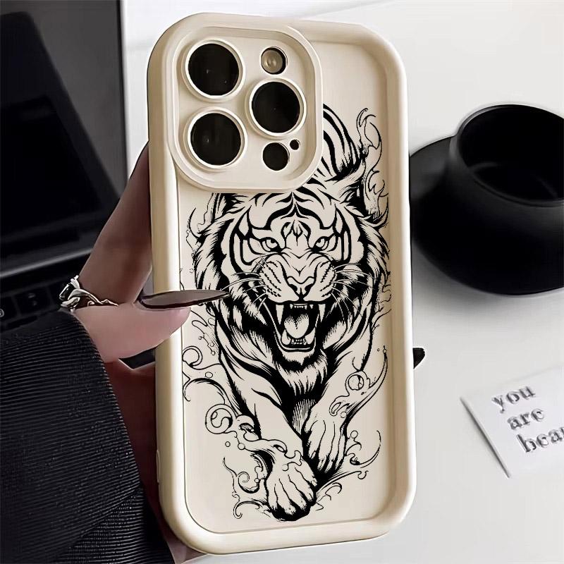 Tiger Black Line Art Soft Silicone Case 17PM For iPhone 17 11 15 16 13 Pro Max 14 Plus 12 16Pro 16E 17AIR Shockproof Phone Cover