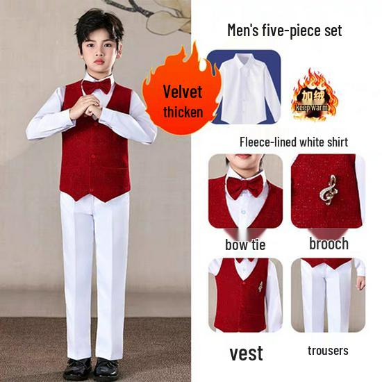 Children's New Year's Red Performance Costume for School Speech and Poetry Competitions