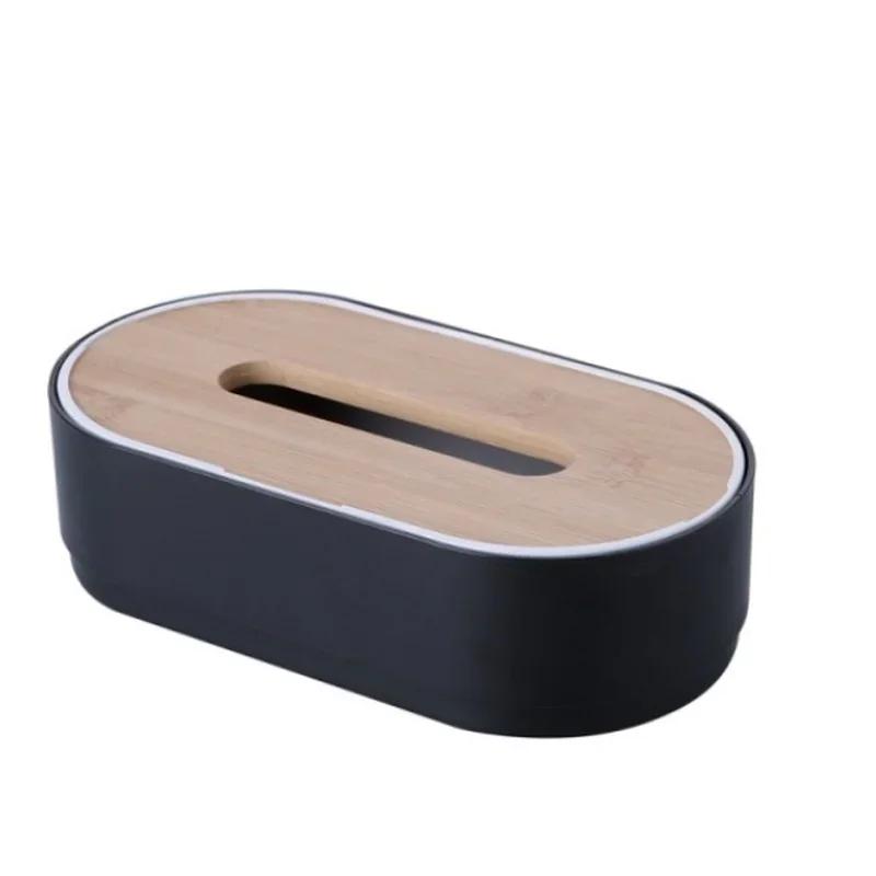 

Tissue Box With Bamboo Lid Household Coffee Table Storage Box Organizer For Office Bathroom Bedroom чёрный